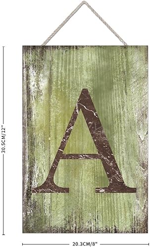 Vista 242 de Letrero colgante de madera con letra J, letrero de madera para decoración del hogar, 26 letras del alfabeto de metal, placa de madera, decoración