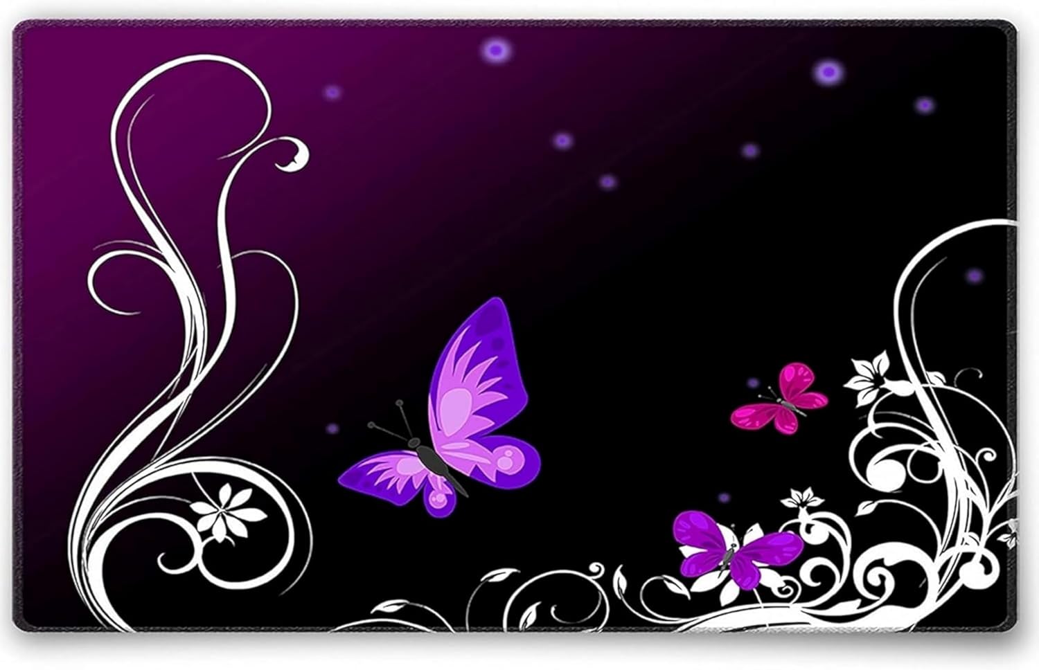 Tappetino Mouse 36 x 25 cm Farfalla viola, con Bordo Cucito, Durevoli, antiscivolo e silenzioso, gioco, ufficio, casa, lavabile, arrotolabile, Tappetini per il Gaming Mousepad
