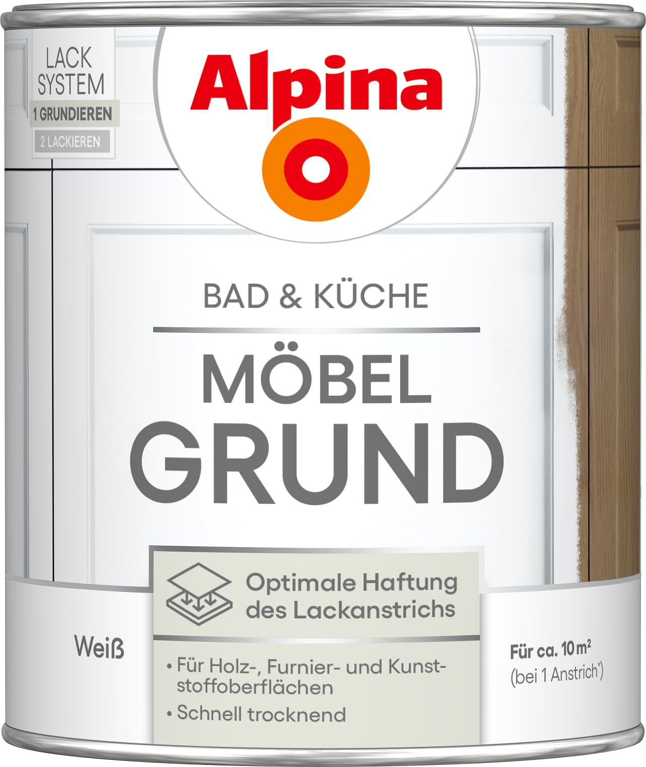 Alpina Möbel-Grundierung – Möbel-Grund – Grundierung für Holz, MDF & Kunststoff – ideale Basis für Lackierungen auf Bad- & Küchenmöbeln – 0,75 L