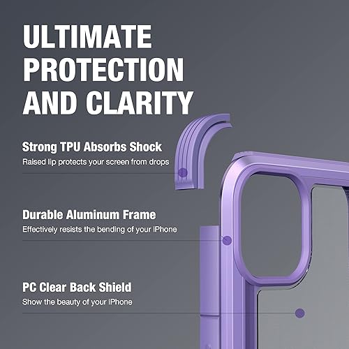 Miniatura 4 de Raptic Shield para iPhone 1314, funda transparente a prueba de golpes, prueba de caídas militares de 10 pies, marco de aluminio duradero,
