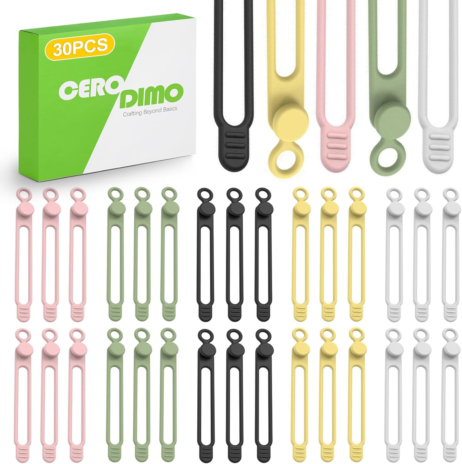 30 Pack Silicone Cable Ties Reusable Twist Ties for Cord Management Flexible Wire Organizers for Charging Cables Earbuds Power Cords Home Office Travel Accessory Multicolor