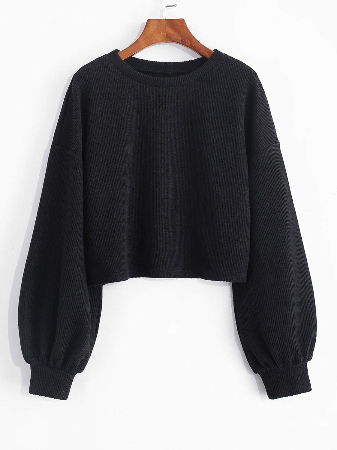 ZAFUL Women's Crew Neck Long Sleeve Pullover Crop Sweater Mock Neck Lantern Sleeve Ribbed Knit Cropped Sweater - Image 5