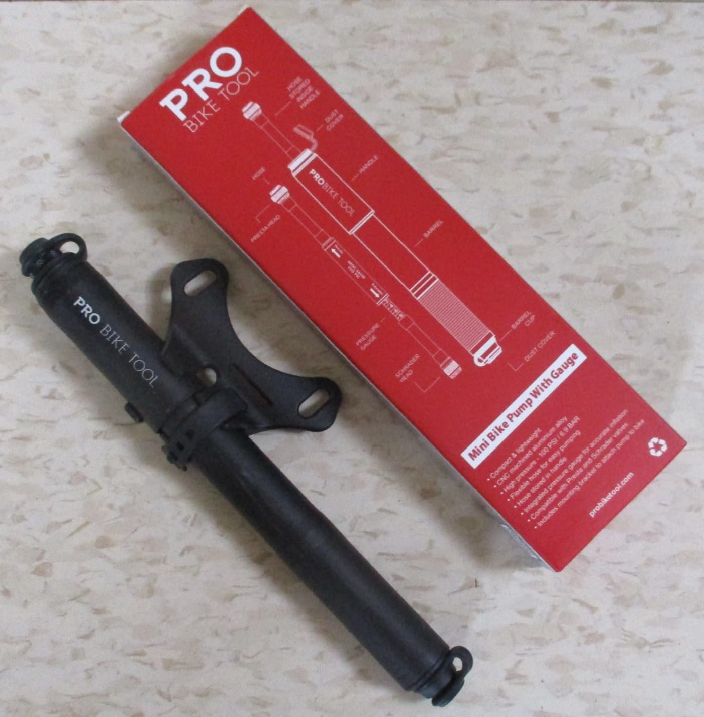 PRO BIKE TOOL Bike Pump with Gauge Fits Presta and Schrader Accurate