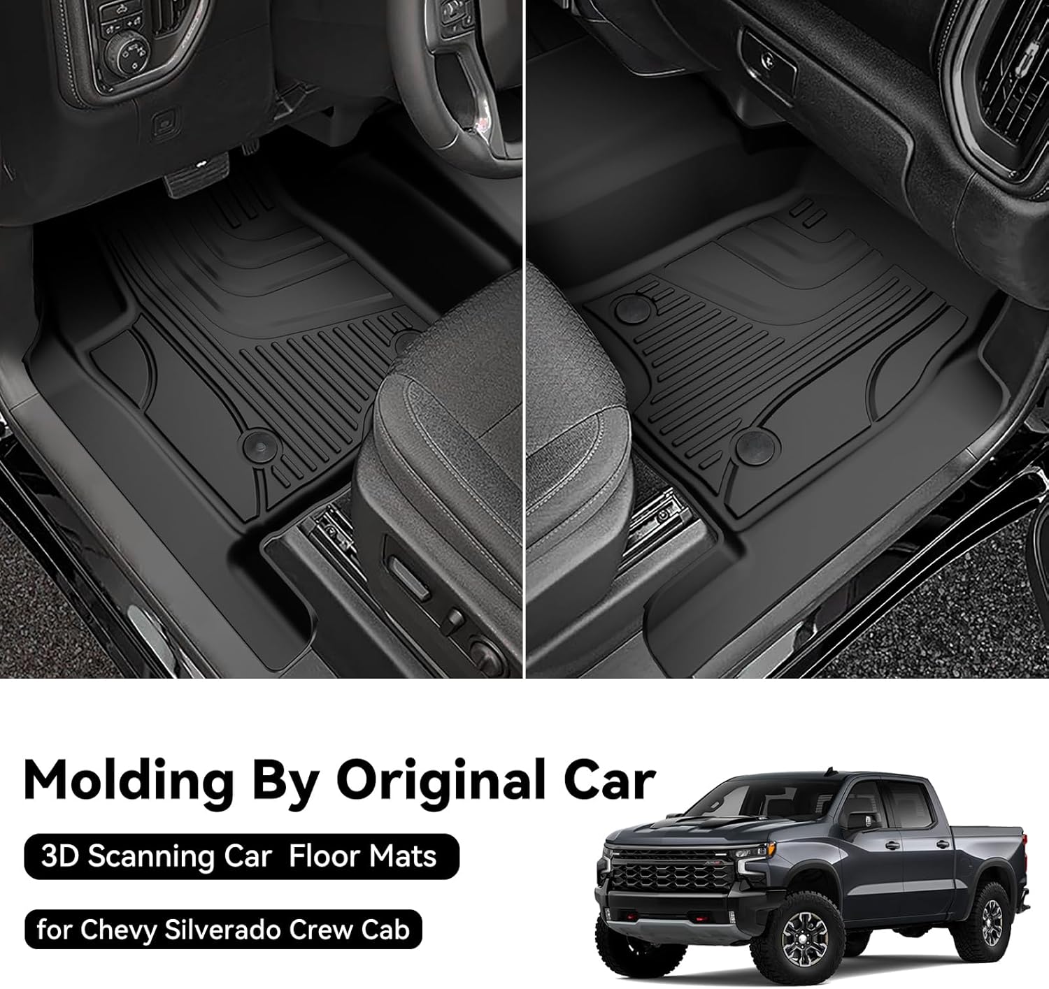 AOMSAZTO Floor Mats for 2019-2026 Chevy Silverado 1500 / GMC Sierra 1500, 2020-2026 Silverado/Sierra 2500HD / 3500HD - 1st Row Bench Seat Car Liner for Chevrolet Silverado (Front Row) - Image 4