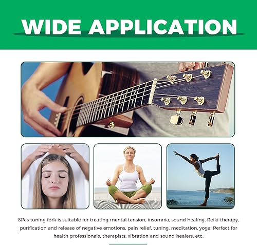 Miniatura 5 de Juego de diapasones Chakra de colores, 8 diapasones ponderados para curación con martillos de silicona y bolsa de almacenamiento (126.22 Hz, 136.1