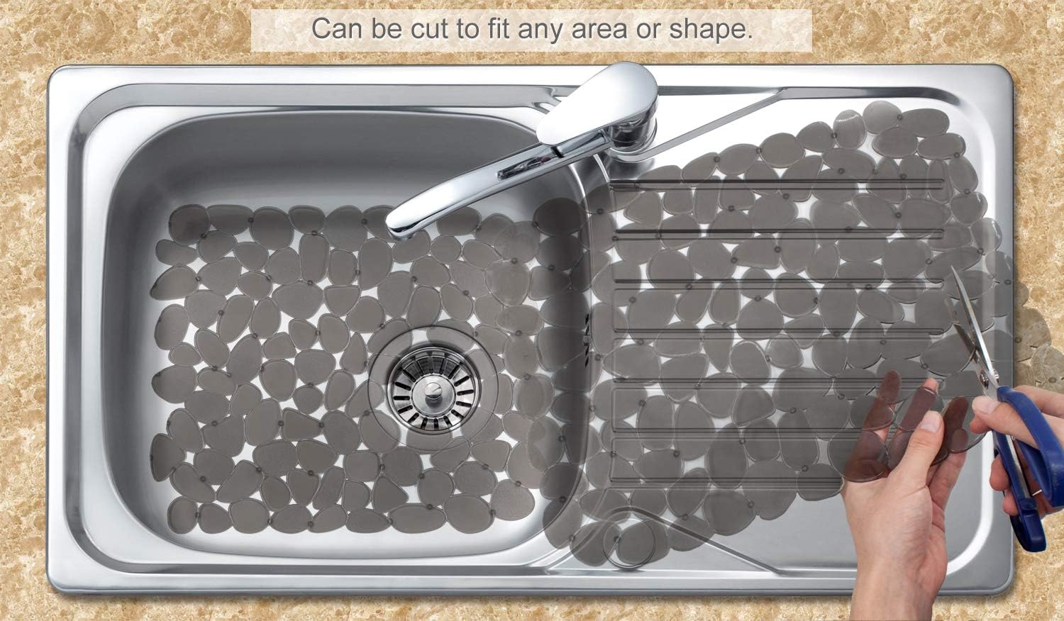 Bligli Pebble Sink Mat for Stainless Steel/Ceramic Sinks, 2 Pack PVC Sink Protectors Mats for Bottom of Kitchen Sink, Dish Drying Mat for Dishes and Glassware, 15.7 x 11.8 inch, Grey