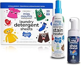 Miss Mouth's Messy Eater Stain Treater and Messy Steppers Shoe Cleaner Magic Duo and Laundry Detergent Sheets
