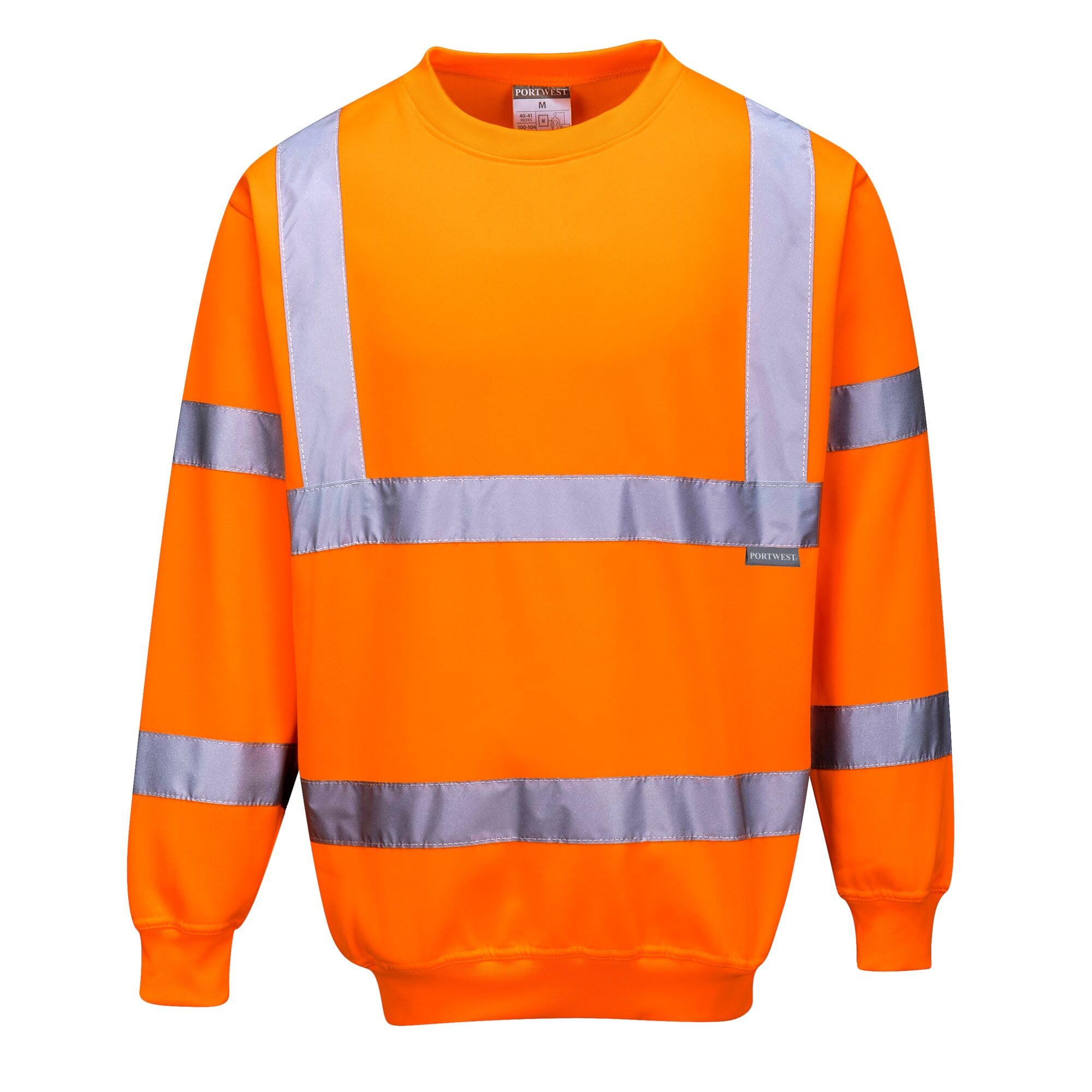 Portwest B303 Men's Comfort Hi-Vis Long Sleeve Sweatshirt - Lightweight Reflective Class 3 Safety Security High Viz Workwear, Orange, XXL