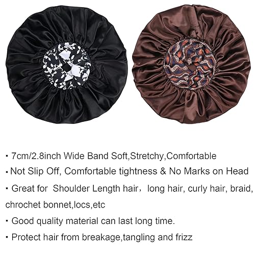 Miniatura 6 de Gorro de satén de seda 2 gorros de satén extra grandes de 17 pulgadas de diámetro con cómoda banda de flores, gorros de satén de alta densidad para