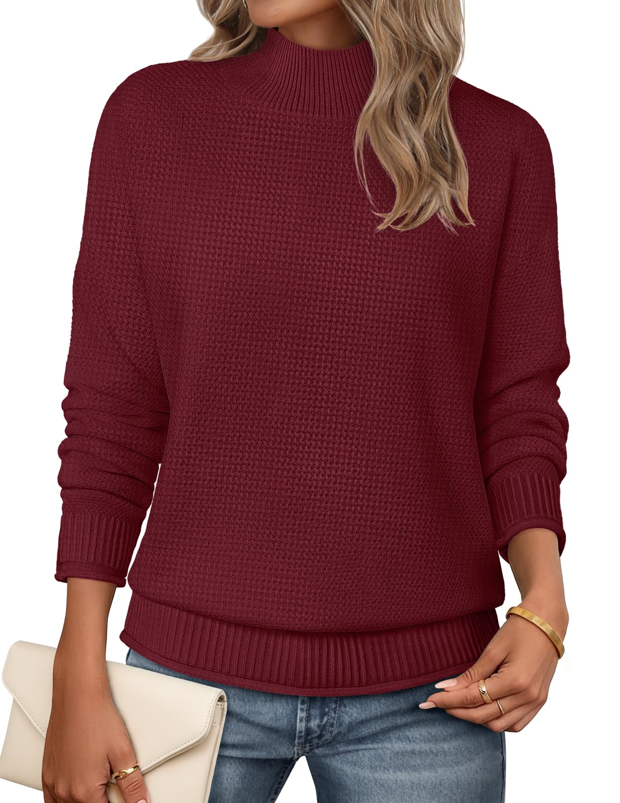 MEROKEETY Womens Turtleneck Long Sleeve Fall Cozy Knit Sweater 2026 Trendy | Loose Pullover, Ribbed Hem, Solid Color, Drop Shoulder, Casual Jumper Top, Cozy Outfits, Fall Fashion, Warm Winter Clothing