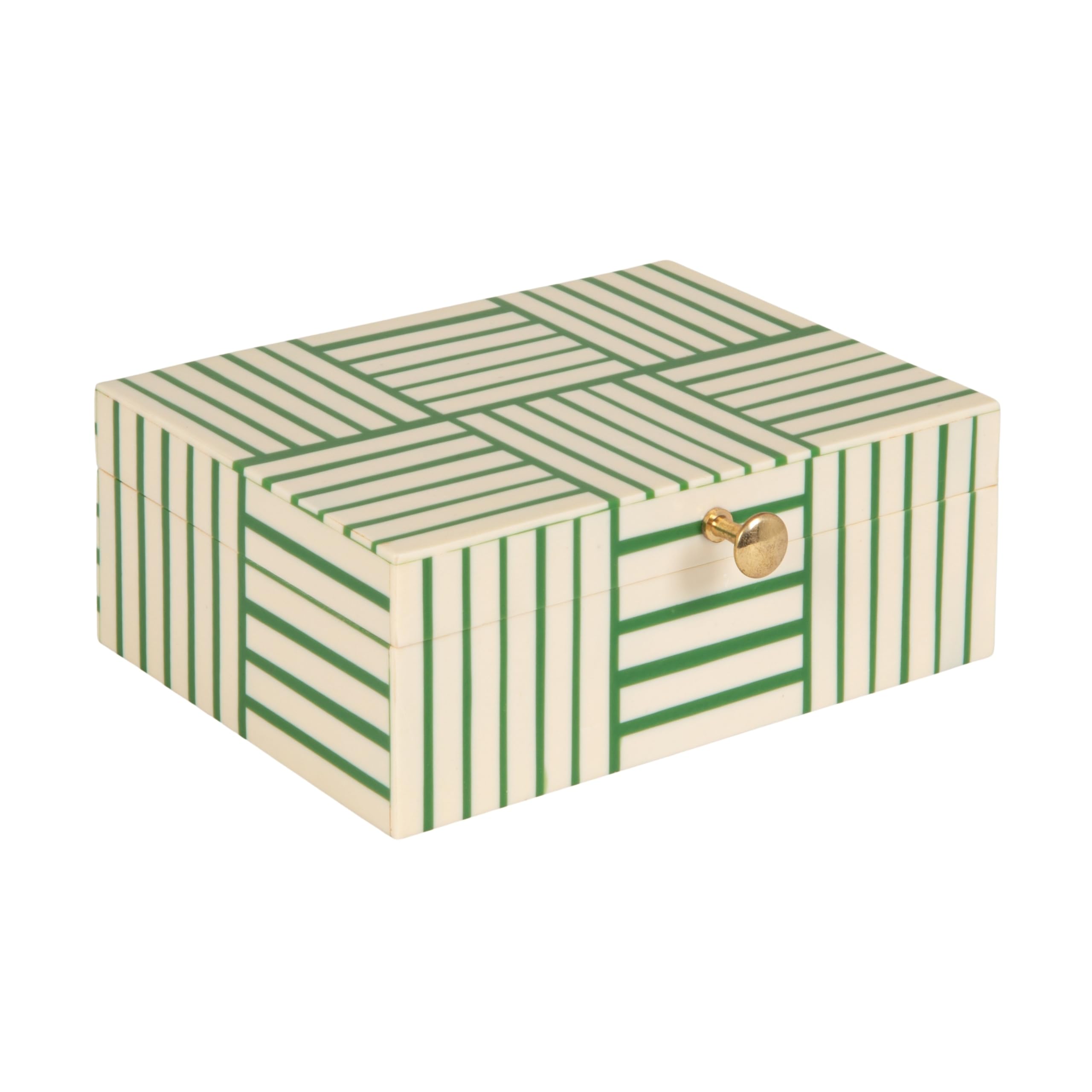Bloomingville Green & White Striped Resin Storage Box