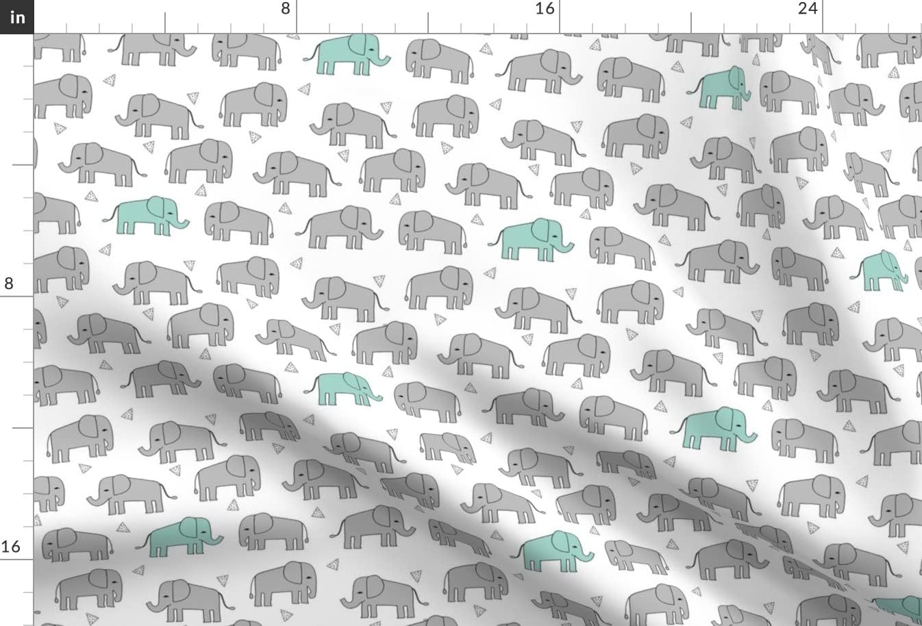 Spoonflower Fabric - Elephant Grey Mint Kids Nursery Print Gray Printed on Upholstery Velvet Fabric Fat Quarter - Upholstery Home Decor Bottomweight Apparel