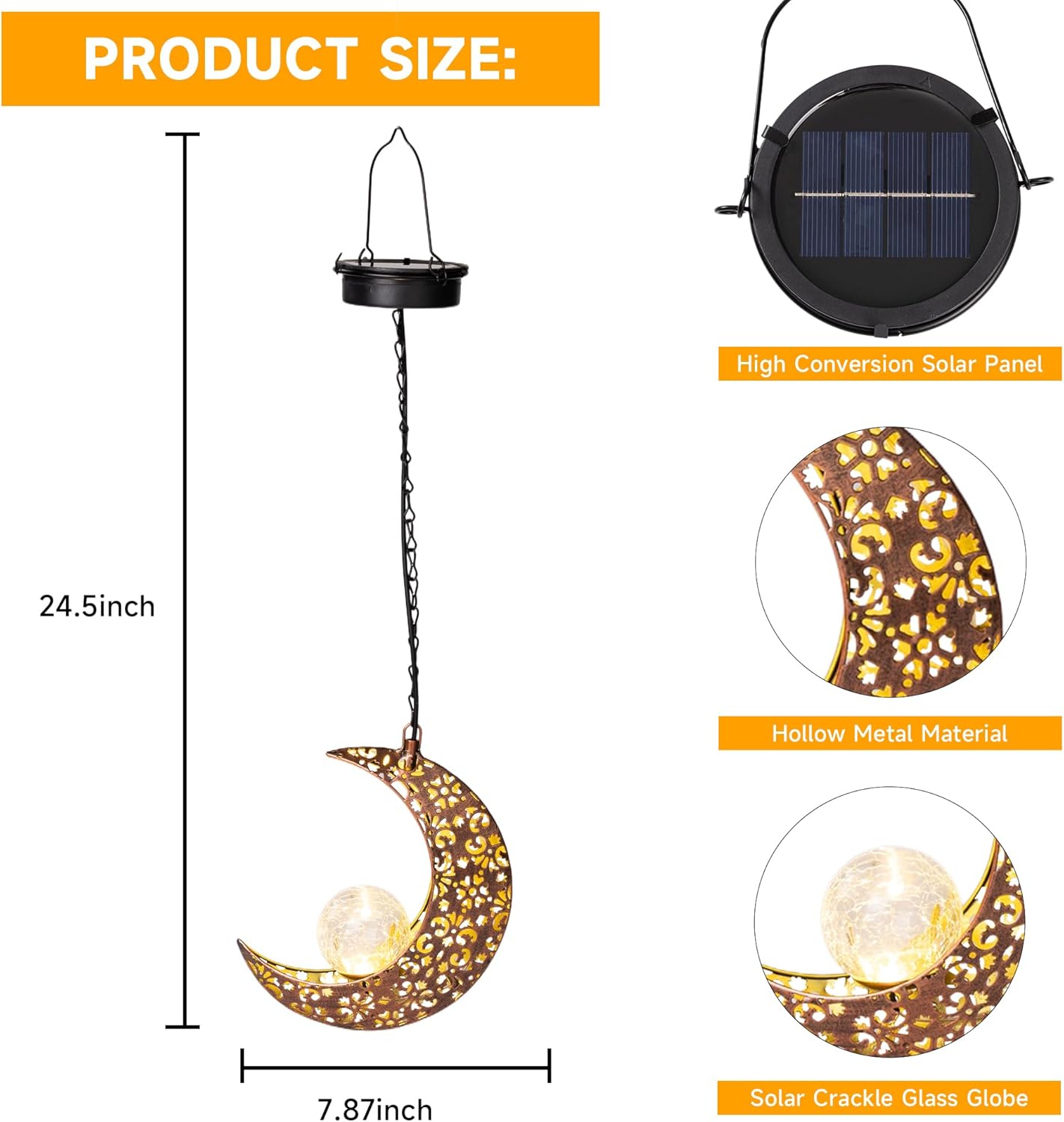 Hanging Solar Lights Outdoor Decor,Moon Garden Statues Decorative Waterproof Metal Figurines Lamp Outside Yard Decorations,Unique Ideas Birthday Gifts for Women Mom Mothers Day Fairy Accessories