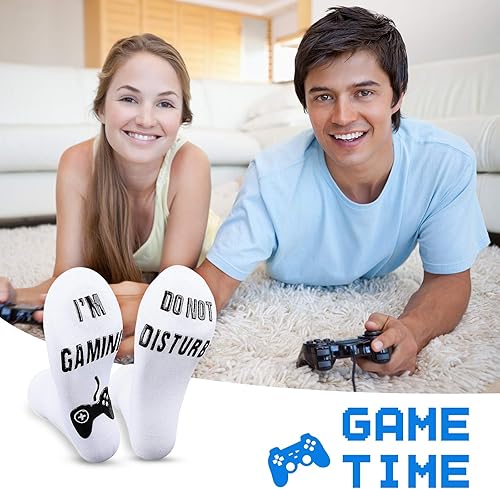Vista 5 de QAPIZM Do Not Disturb I'M Gaming Socks, Men Gifts Ideas Valentines Day Kids Valentine Boy Gamer Sock Gift for Mens Dad Father