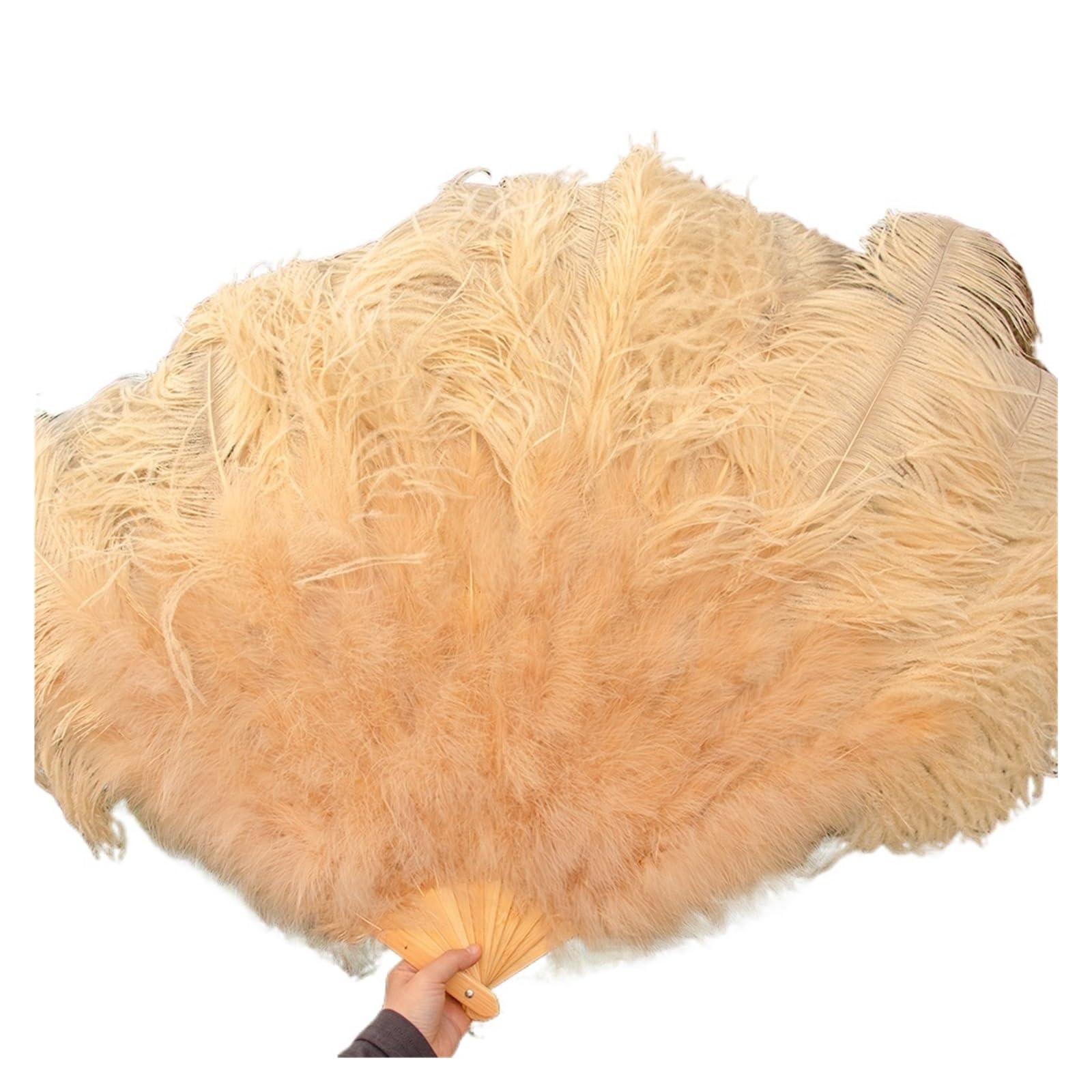 Éventail de danse en plumes champagne 130cm lot de 2 pour fete spectacle