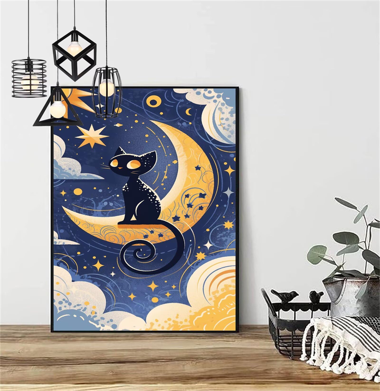 Diamentowe malowanie Kot Diament Malarstwo Dzieci 60 x 90 cm 2025 Diamentowe Malarstwo Księżyc, DIY 5D Diamentowe Rysunki Ścieg Krzyżowy Rzemiosło Dorosły, Obraz Diamentowy Wystrój Domu Prezenty