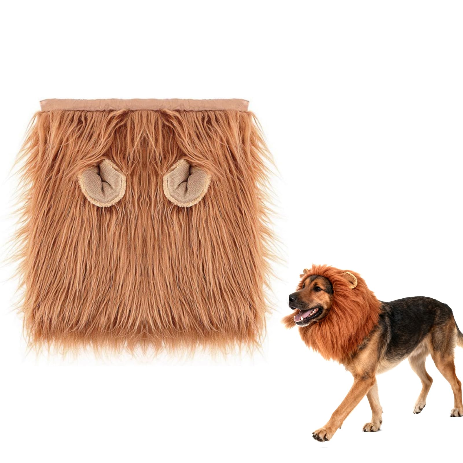 Dog Wig - Brown Lion Mane Dog Lion Mane Costume Adjustable Pet Wig with Ears Funny Funny Dog Costume Cute Costumes for Dogs Halloween Festival Party Outfit