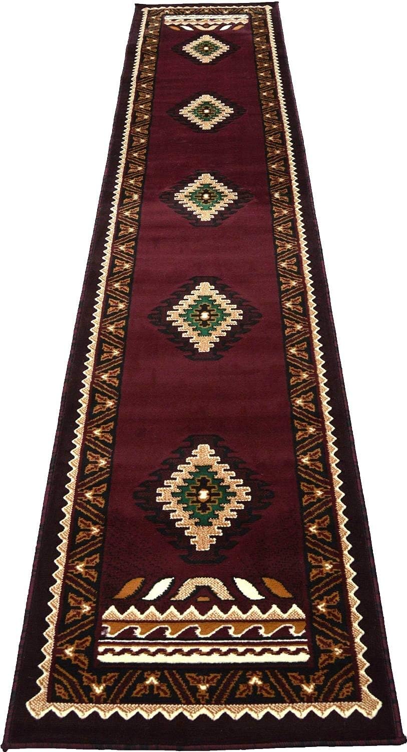 Rugs 4 Less Collection Southwest Native American Indian Runner Area Rug Design R4L 143 Burgundy/Maroon (2'x7')