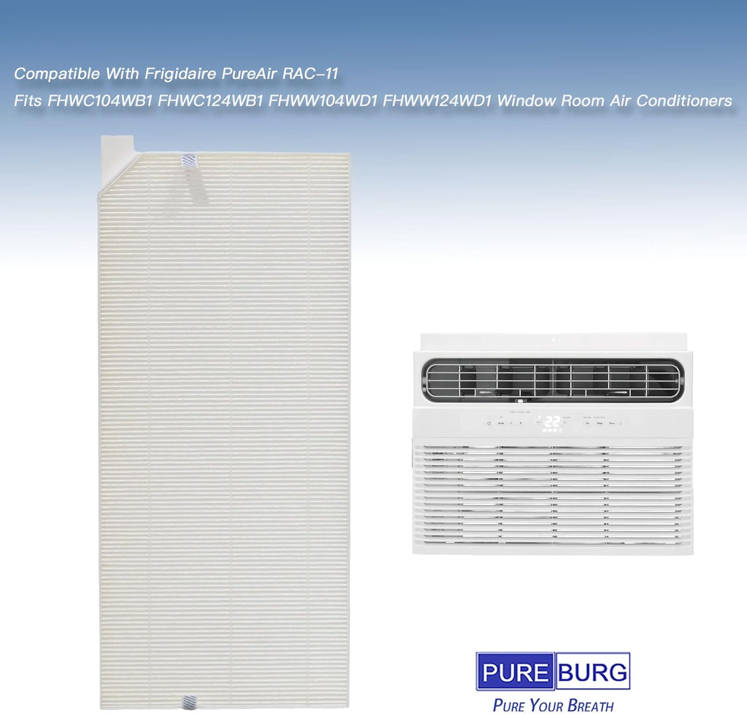 PUREBURG FRPARAC11 Replacement Filter Compatible With Frigidaire PureAir RAC-11 Fits FHWC104WB1 FHWC124WB1 FHWW104WD1 FHWW124WD1 Window Room Air Conditioners 2-Pack
