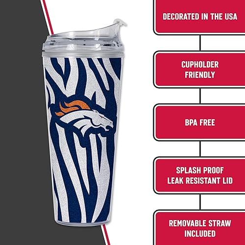 Miniatura 148 de Rico Industries NFL - Vaso de purpurina acrílica de 24 onzas con tapa con bisagras, vaso de doble pared con licencia oficial y popote Tie Dye