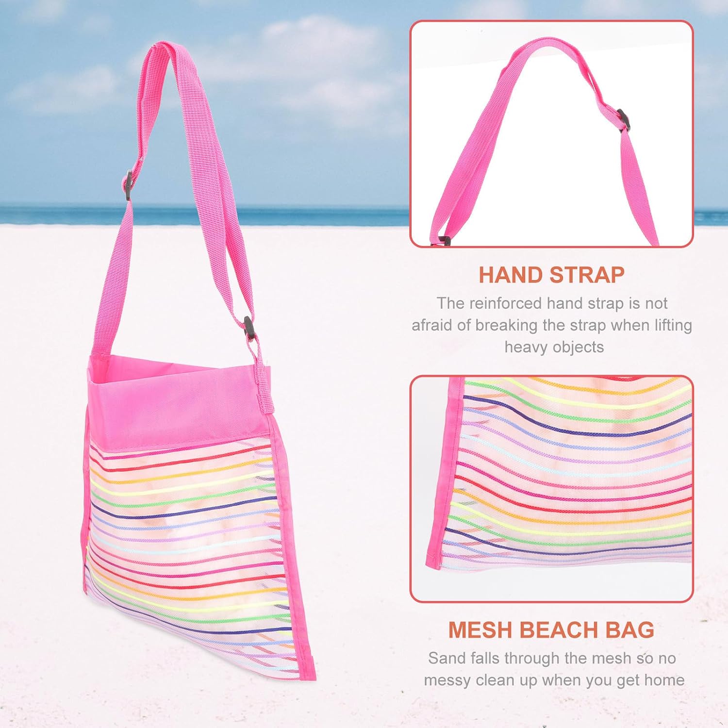 2pcs Beach Storage Bag Large Capacity Mesh Pink Handbag image 3