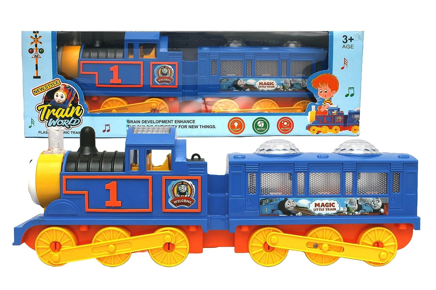 FUNVERSETrain Engine Toys for Kids - Engine Train Vehicle Car Toy for +3Years Kids| Flashing Lights & Sound - 3D Train Toy 360 Degree Rotation