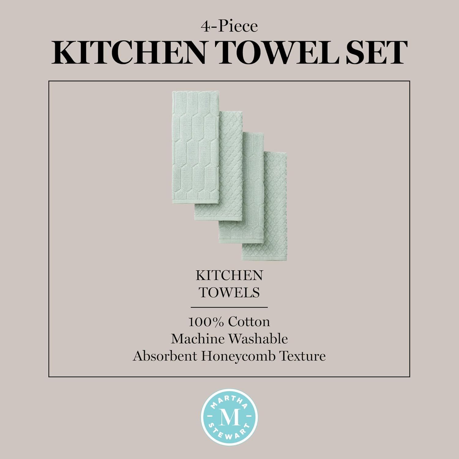 Martha Stewart Honeycomb Chambray Textured Kitchen Towel 4-Pack Set, 100% Cotton with Absorbent Terrycloth, Decorative Kitchen Towels, Mint Green, 16"x28" - Image 5