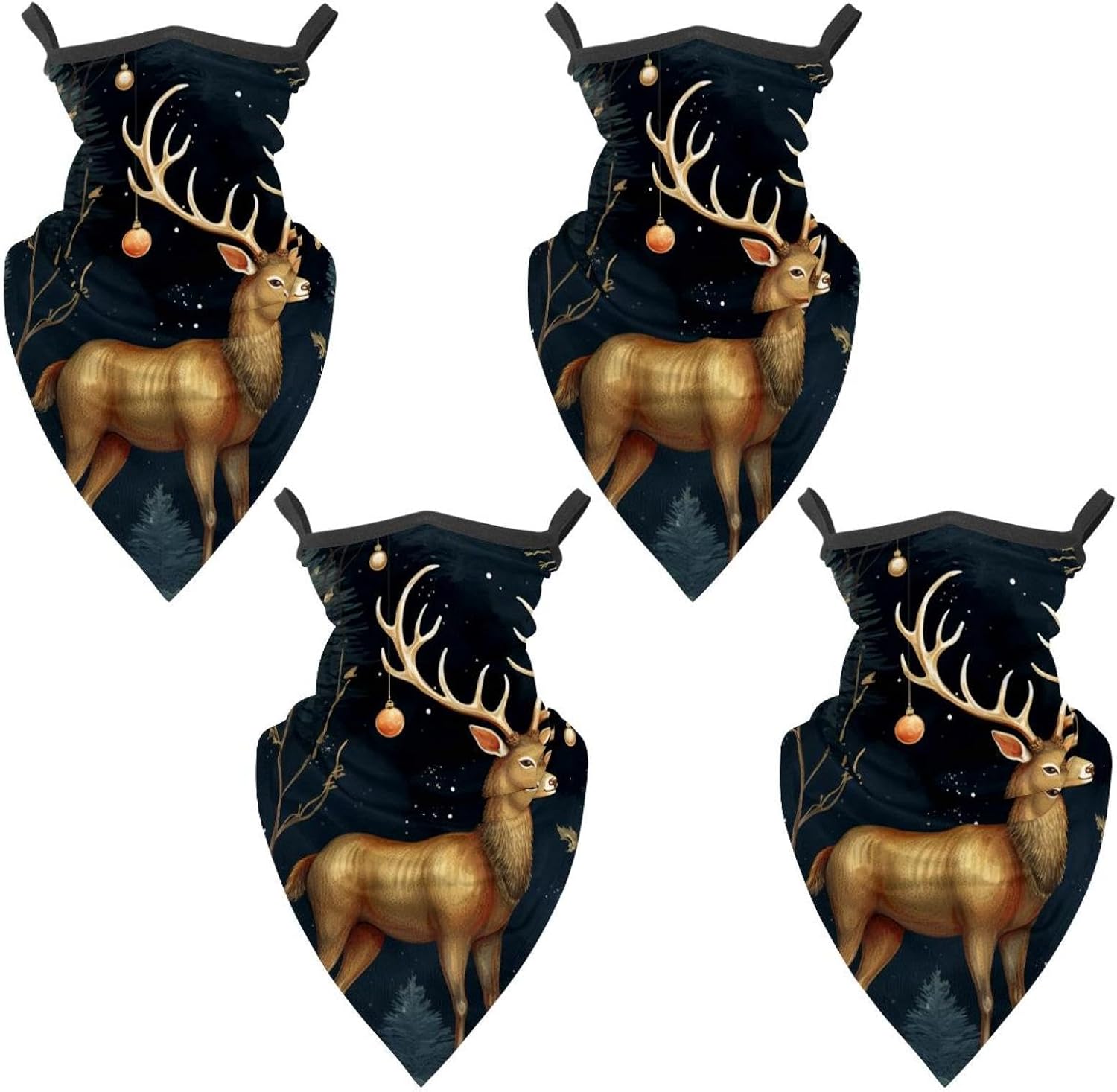 4 Pack Christmas Elk Neck Gaiter Face Cover Scarf, Breathable Sun & Wind-proof for Skiing Fishing Hiking Cycling