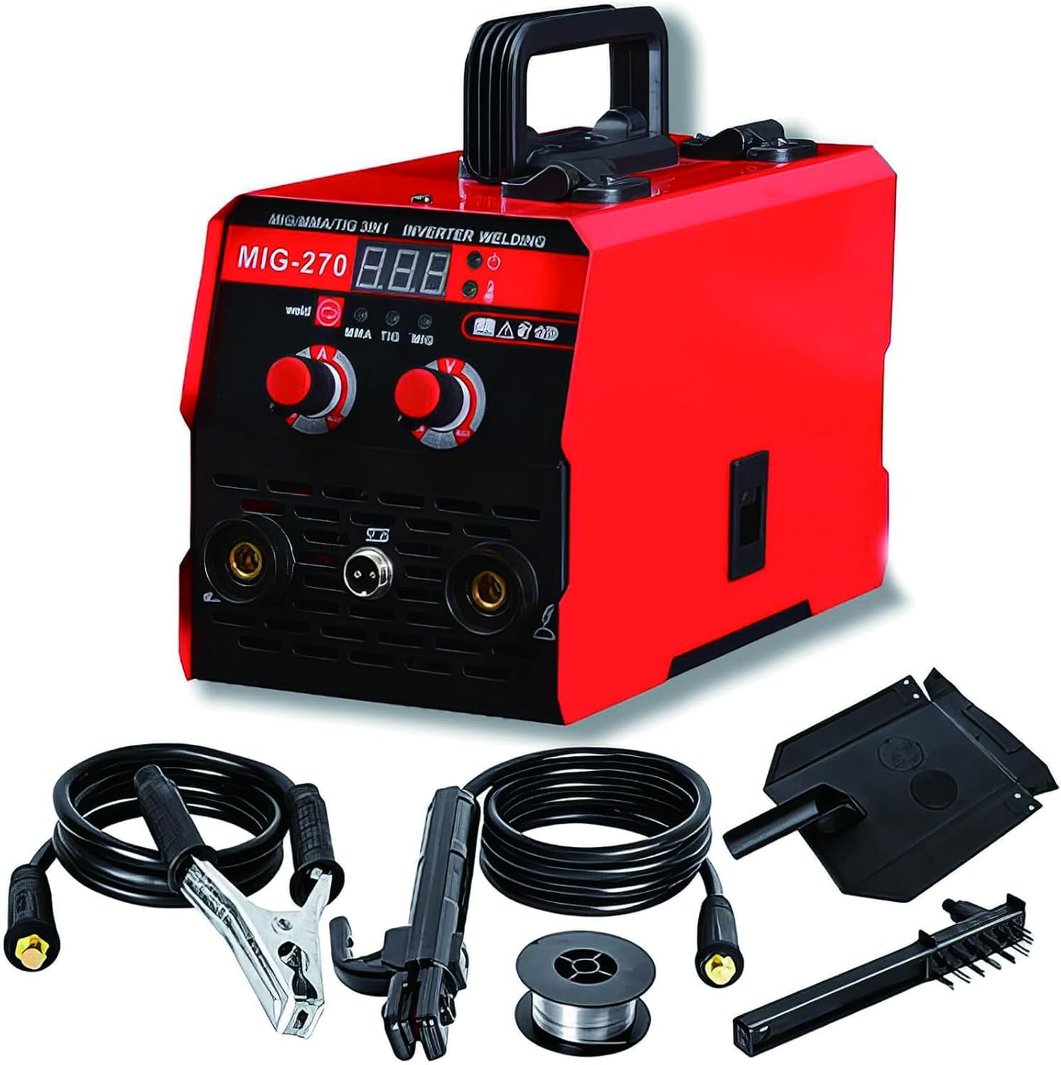 MIG Spawarka 250 A bezgazowy falownik rdzeniowy z wyświetlaczem LED, obsługuje ARC, MMA i Lift TIG, przenośna konstrukcja do projektów domowych i DIY, pistolet szpulowy w zestawie