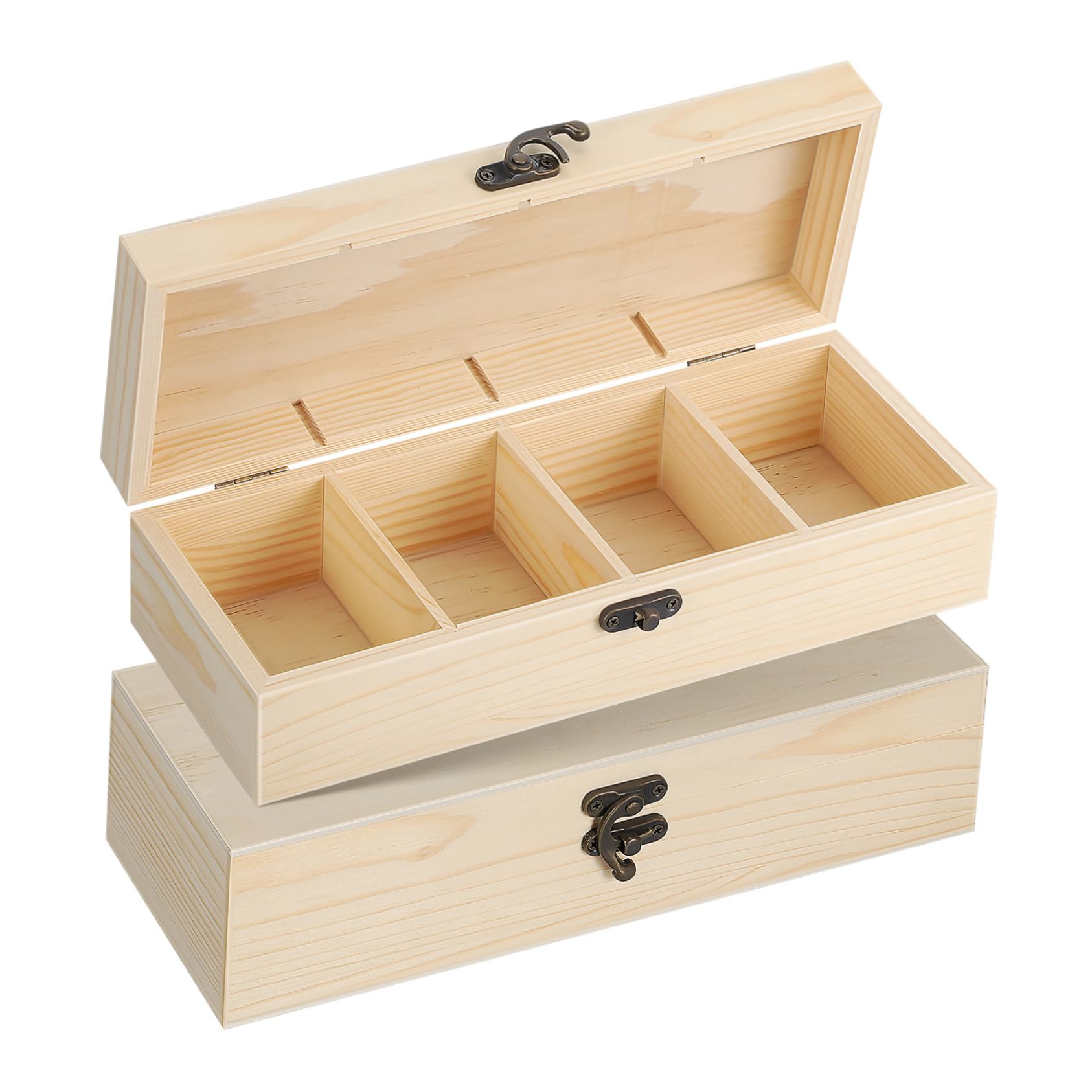 SEWACC Aufbewahrungsbox für 4 Fächern 2 Stück mit 4 Fächern und Klappbarem Deckel Rustikaler Stil Bastelraum und Selbstgemacht Projekte