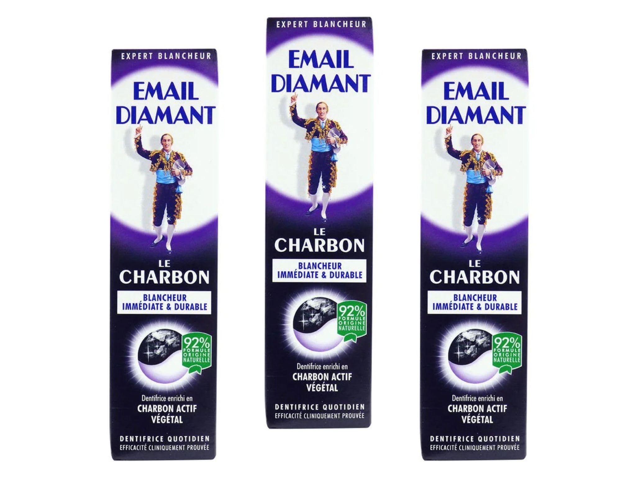 Diamant Le Charbon Dentifricio Quotidiano Sbiancante Carbone Attivo Cosmetico Originale - 75ml Large Size - 3 Tubetti