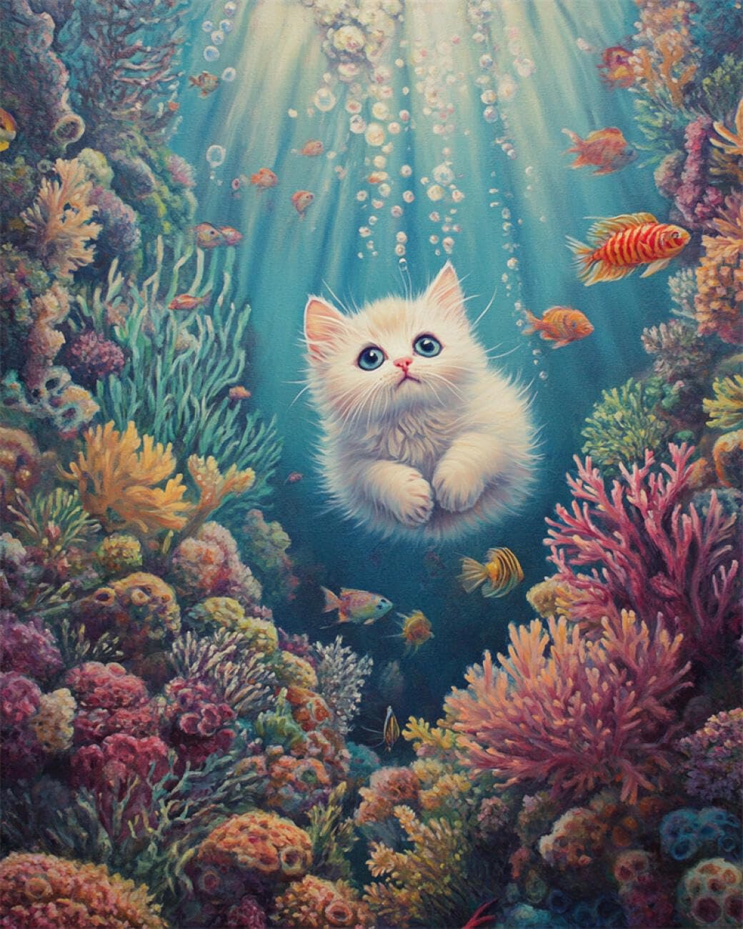 AYAOYANGGO Animal DIY Cross Stitch Kit with Beads Coral and Cat Bead Embroidery Kit for Adults Needlepoint Tapestry Set Beaded Stitching 50x60cm