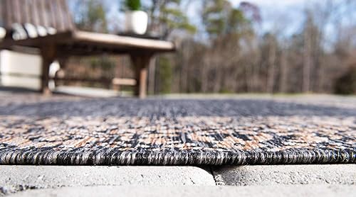 Miniatura 4 de Unique Loom Outdoor Border Collection - Alfombra de área con borde floral (2 pies x 6 pies 1 pulgada, alfombra de pasillo, gris carbónbeige)