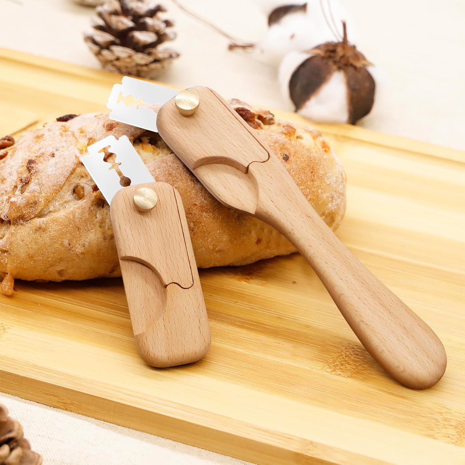 Premium Mini Bread Lame Decoration, Hand Wooden Crafted Bread Lame Slashing Tool, for Dough Scoring Knife, Cut Patterns for Sourdough Bread Slashing, Beech Wood (Without Blade)