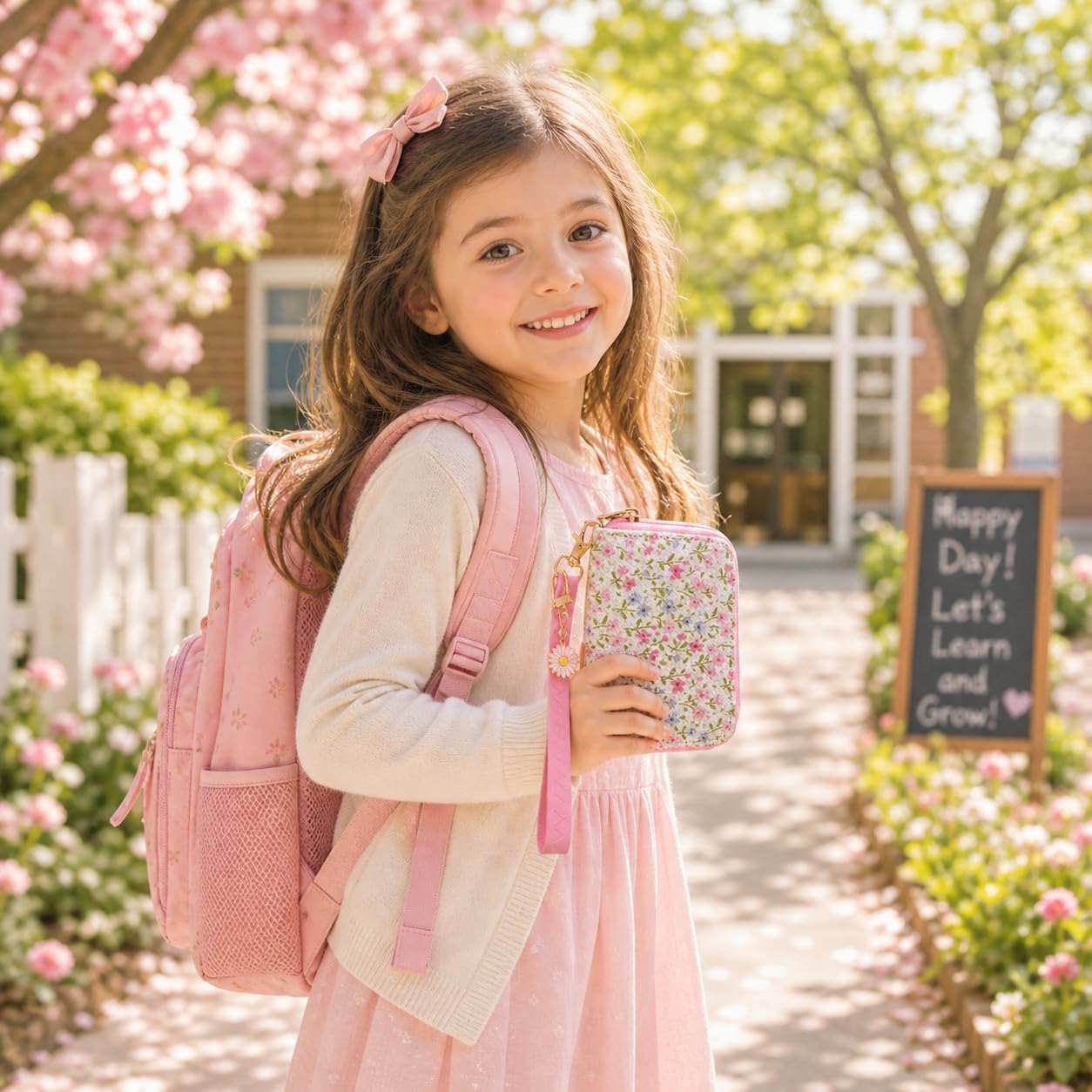 AACKS Flower Wallets with Strap Little Girls Flower Coin Pouch Small Cute Wallet for Teen Girls with Coin Pocket Cherry Fruit Wallet