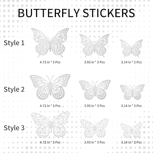 Miniatura 5 de Decoraciones de mariposa 24 piezas de decoración de pared 3D en 3 estilos y tamaños para habitación, fiesta de cumpleaños y tarta. Mariposas