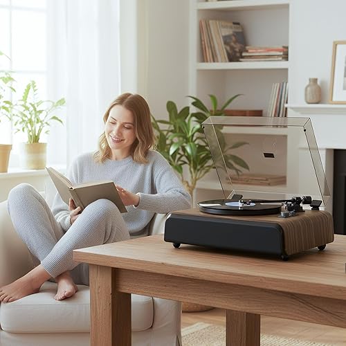 Miniatura 2 de Tocadiscos de alta fidelidad con sistema de sonido de 2.1 canales, subwoofer integrado para graves mejorados, reproductor de discos de vinilo con
