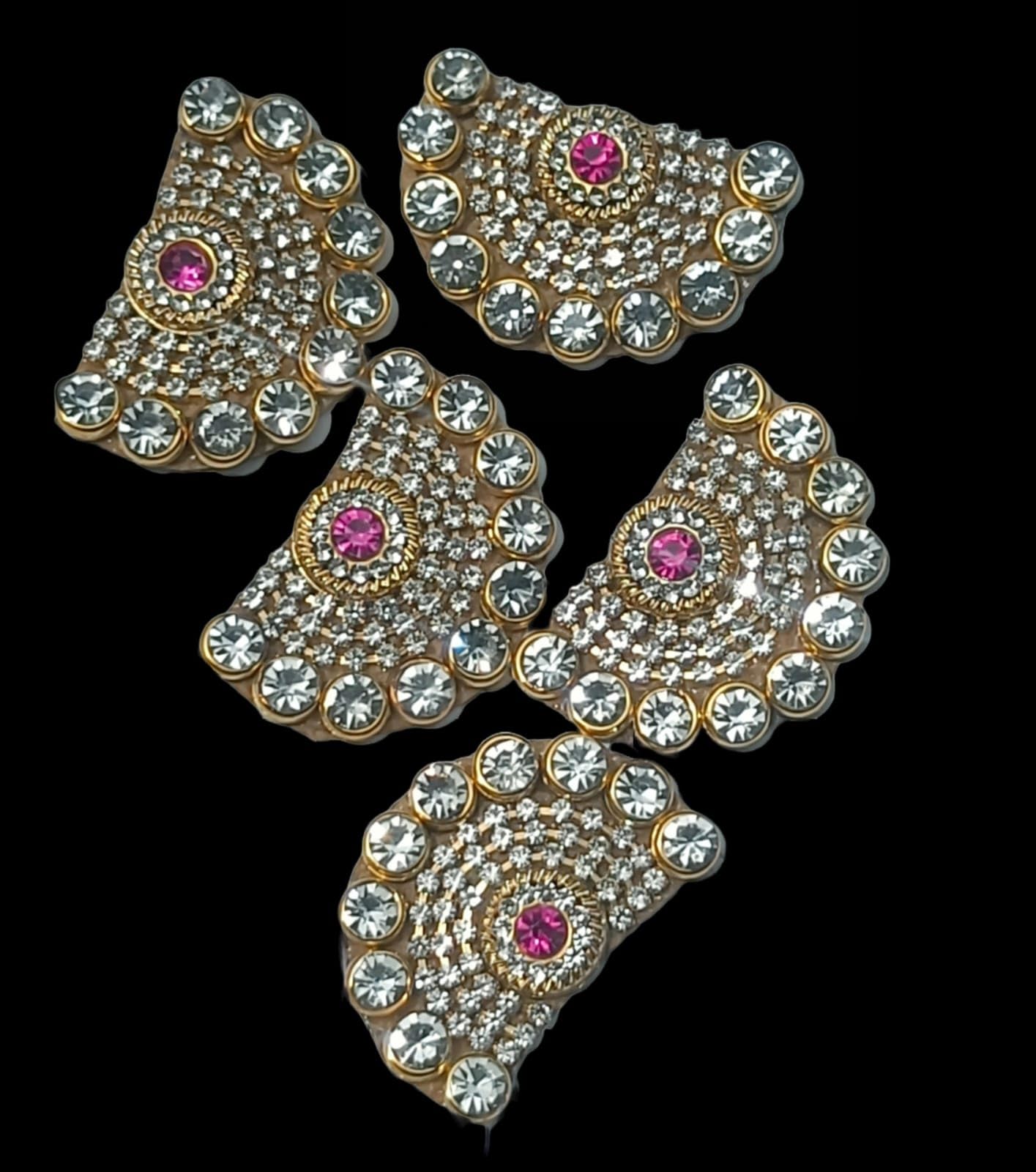 Paushak Boutique Golden Jarkan Embroidered Magenta Stone Applique Sewing Booty Patch (5 Pieces)