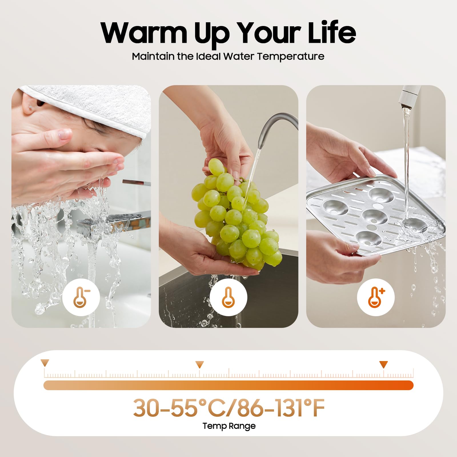 Scaldabagno elettrico 6500W con doccetta, indicatore di temperatura LED, mini scaldabagno montato a parete per doccia e cucina, funzione memoria, IPX24, protezione dall'acqua - 86-131°F (30-55°C)