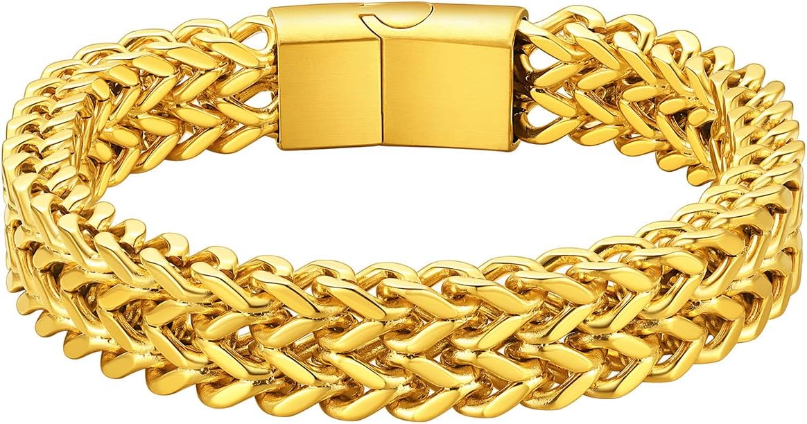 ChainsHouse Curb Chain Link Bracelet for Men Gold Plated Bracelets Wrist Band for Men