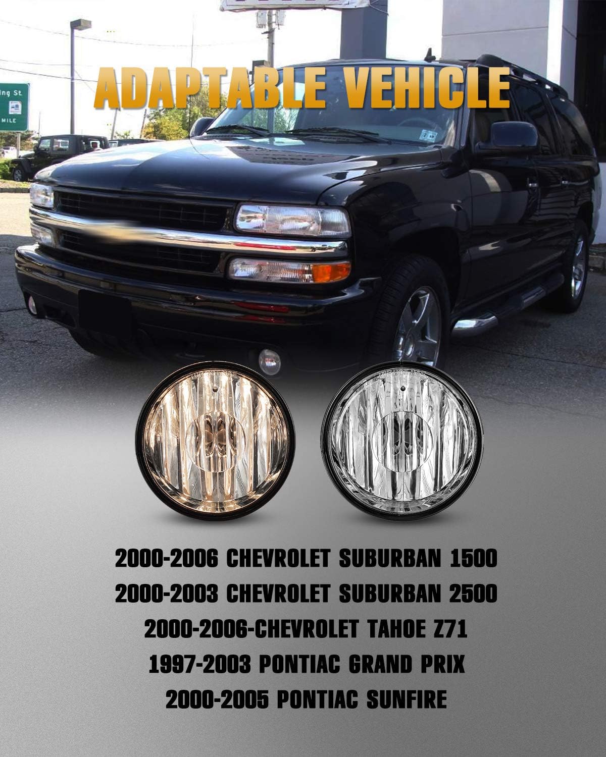 Fog Light Assembly Compatible with 00-06 Chevy Tahoe/ 04-06 Sububan 1500/2500 (Z71 models w/mounting bracket), Fog Lamps with Bulbs 880 12V 27W- 1 Pair (Clear Lens)