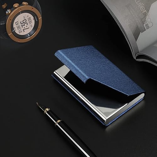 Miniatura 7 de MaxGear Tarjetero de visita portatarjetas de metal para mujeres y hombres cartera delgada de piel sintética y acero inoxidable bolsillo para