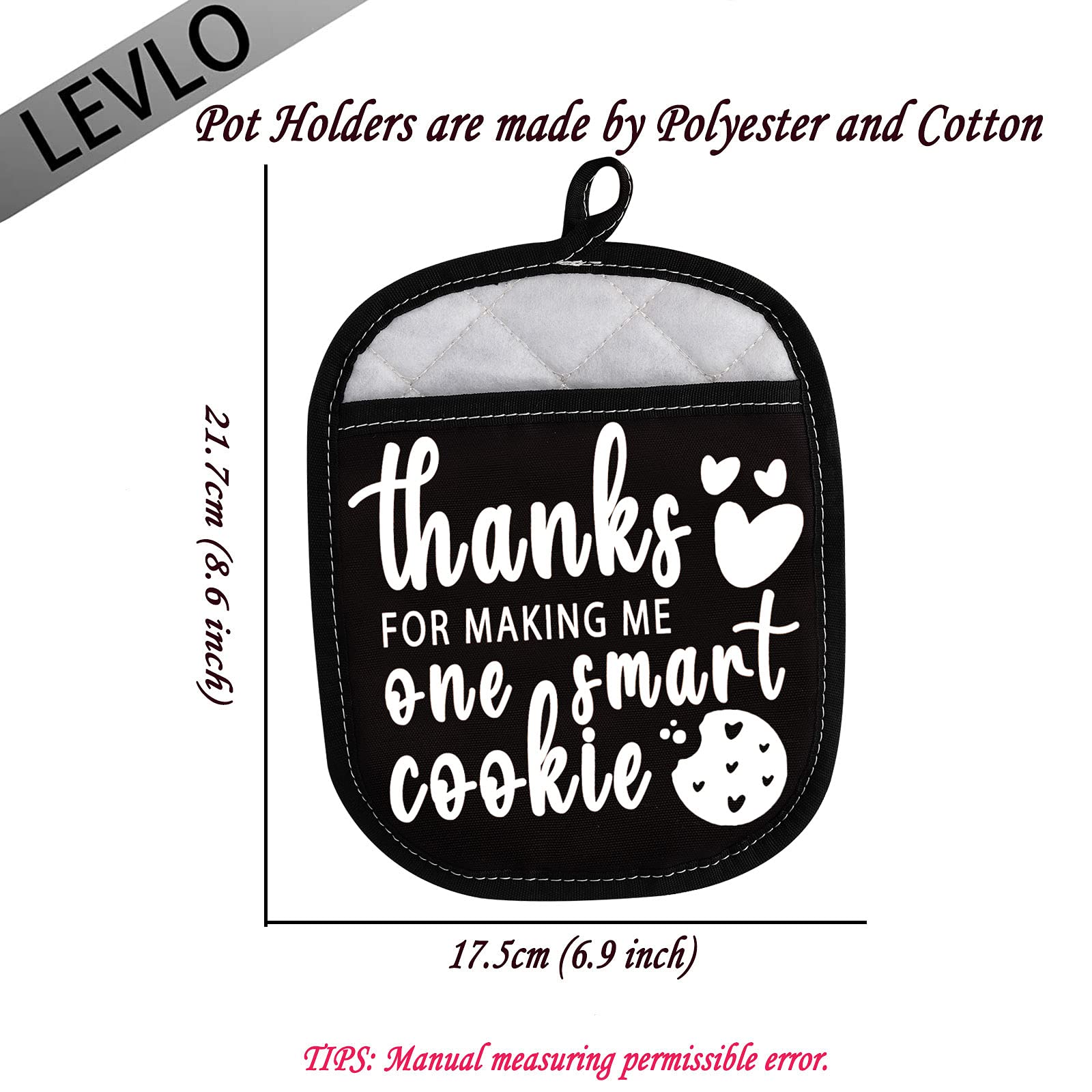 LEVLO Teacher Appreciation Gift Thanks for Making Me One Smart Cookie Pot Holders Thanksgiving Gifts (Smart Cookie)
