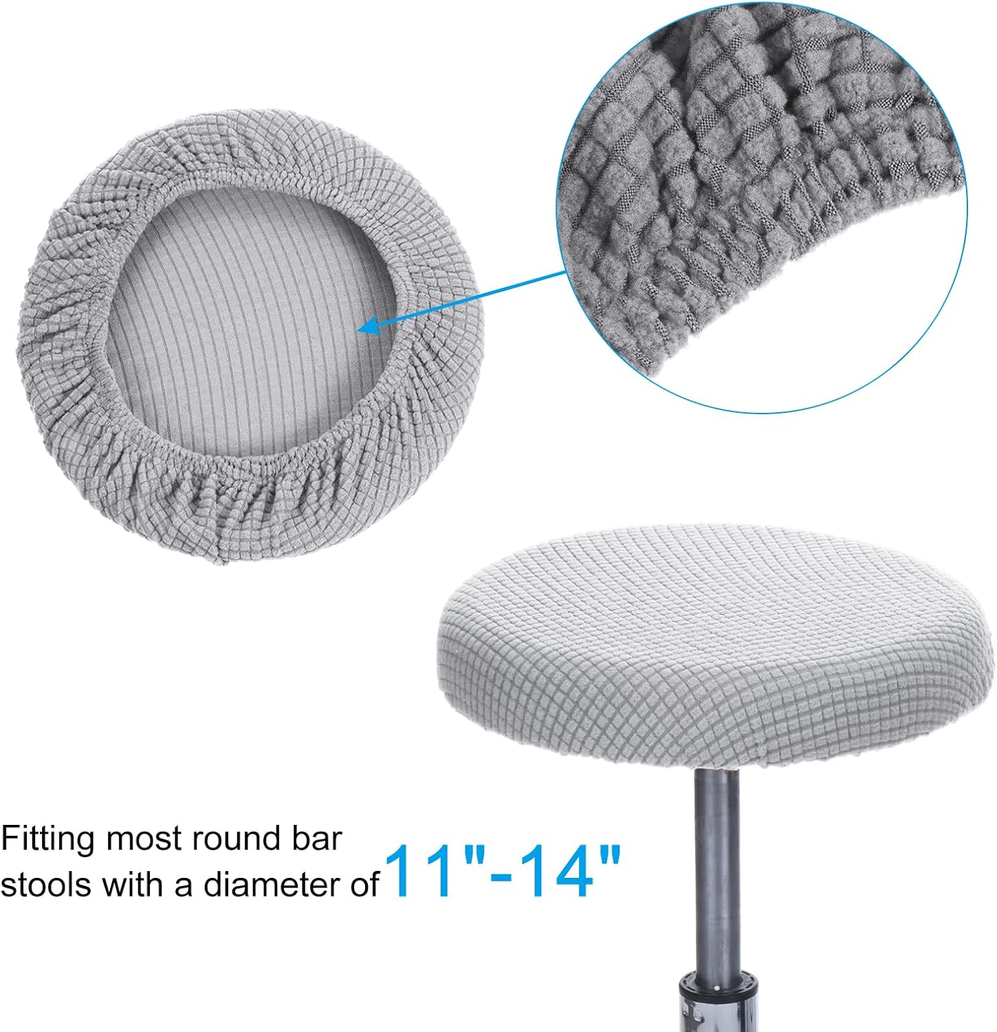 PATIKIL 11" Round Bar Stool Cover, 6 Pack Elastic Bar Stool Cover Washable Seat Cover for Diameter 11"-16" Chair, Light Gray