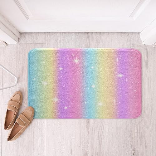 Miniatura 2 de Erosebridal Alfombra de arco iris para niñas, Kawaii dormitorio, 20 x 32 pulgadas, azul, morado, pastel, arcoíris, alfombra de baño, antideslizante,