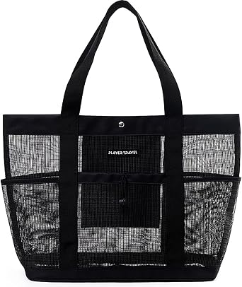 Mesh Beach Bag - Large Beach Tote with Multiple Pockets, Lightweight Durable Family Bag for Towels | Large Beach Tote