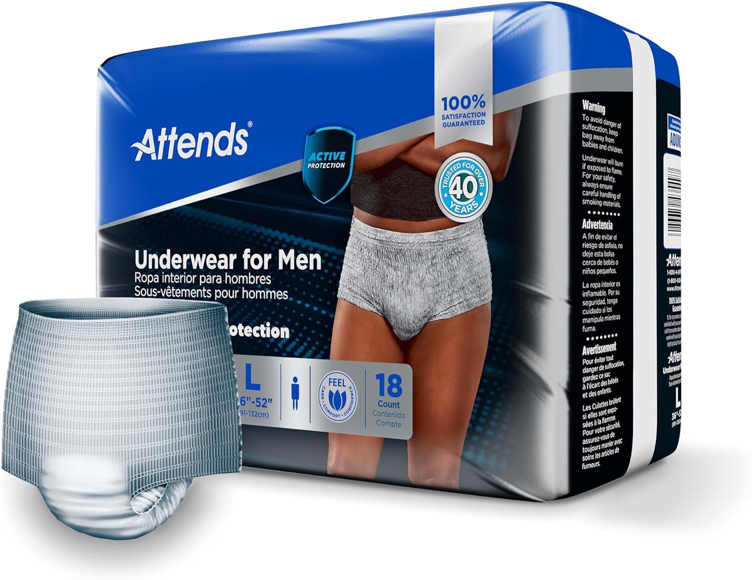 Attends Discreet Incontinence Care Men's Protective Underwear, Large/X-Large, 72 Count, White