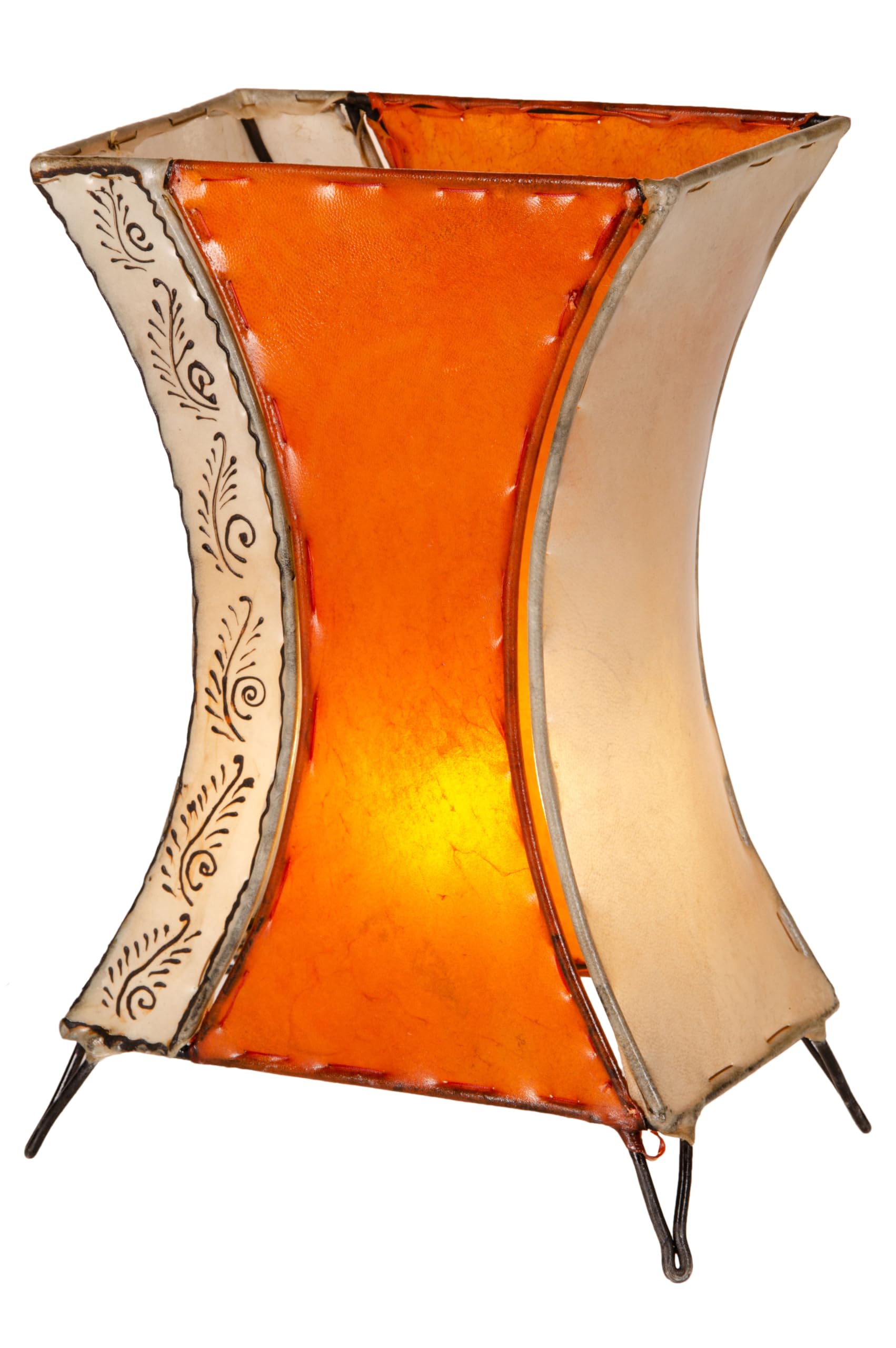 Orientalische Tischlampe Chika handgefertigt aus Leder in Beige 40 cm