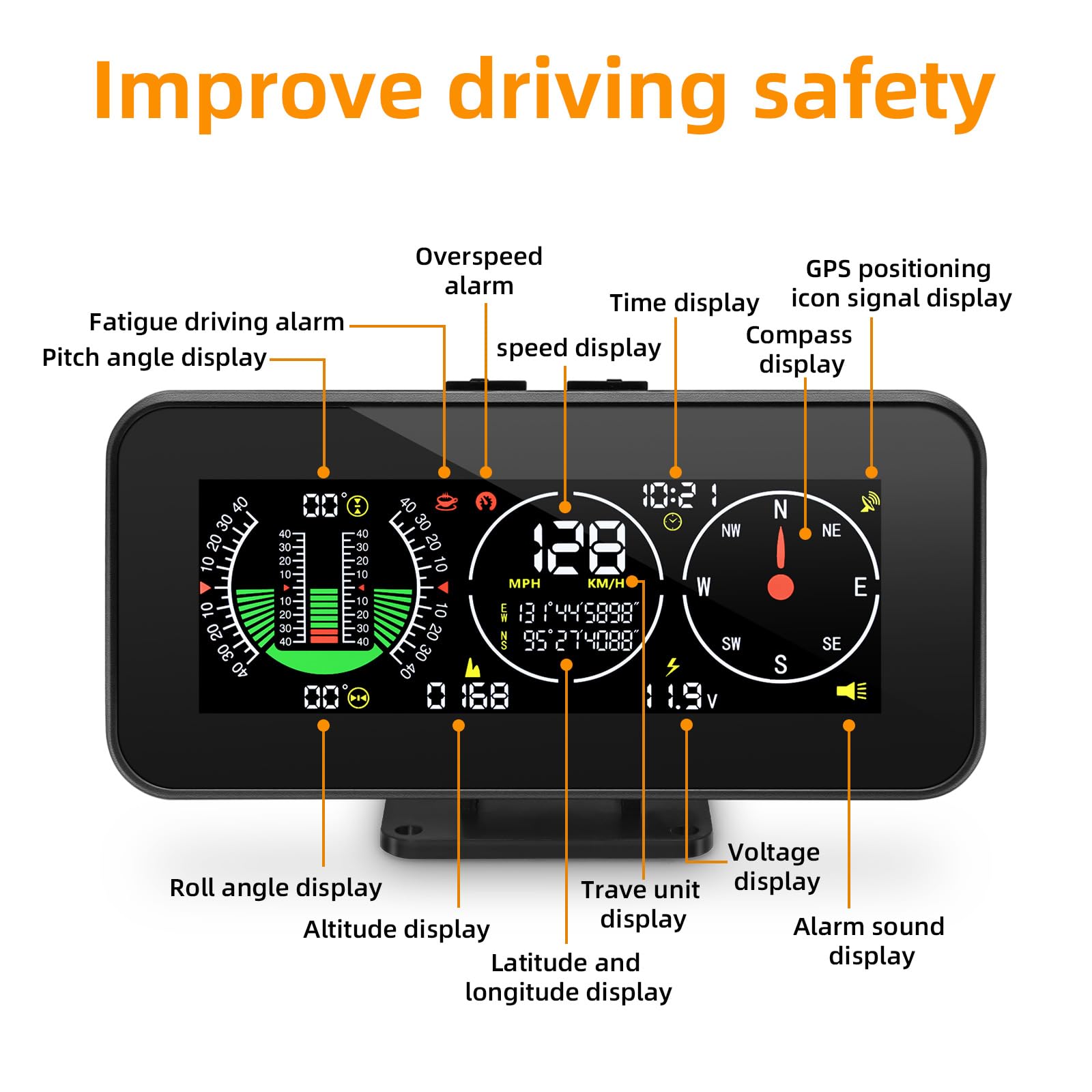 Medidor distancia moto Para HUD M60 Inclinómetro digital de velocidad y pendiente M50 Brújula Accesorios todoterreno Computadora a bordo 4x4