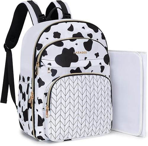 KABAQOO Mochila para pañales de bebé, mochila impermeable para pañales para mamá y papá con cambiador, bolsillos aislados y correas para cochecito,